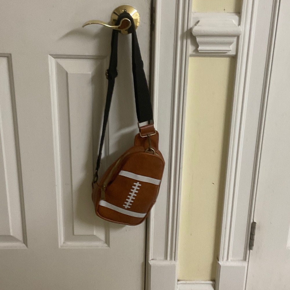 Brown Football-Themed Crossbody Bag